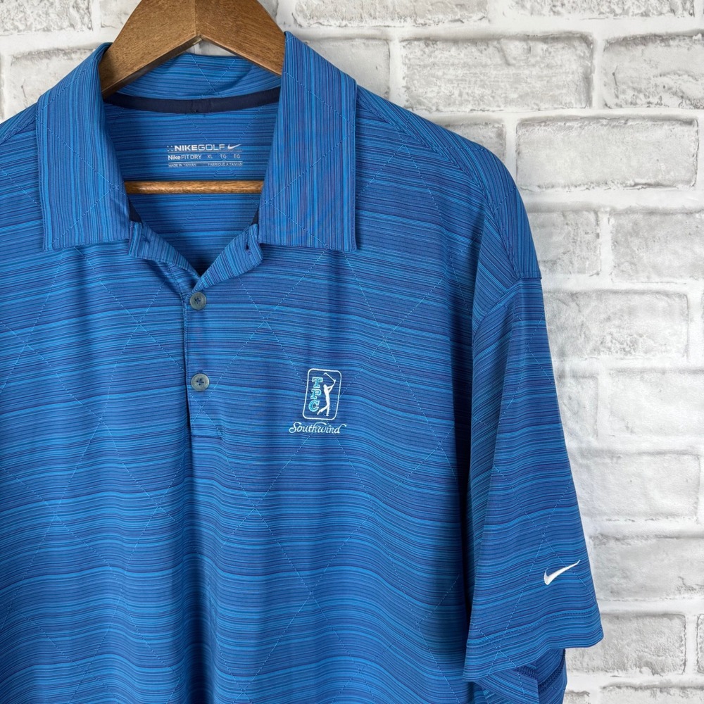Nike Golf Men XL Blue TPC Southwind Fit Dry Diamond Texture Polo Shirt XL
